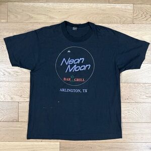 Vintage Single Stitch Black Neon Moon Bar Grill T Shirt Texas XL 90s Beer